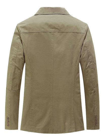 Men's plus size casual blazer with lapel collar in army green, stylish and comfortable for everyday wear.