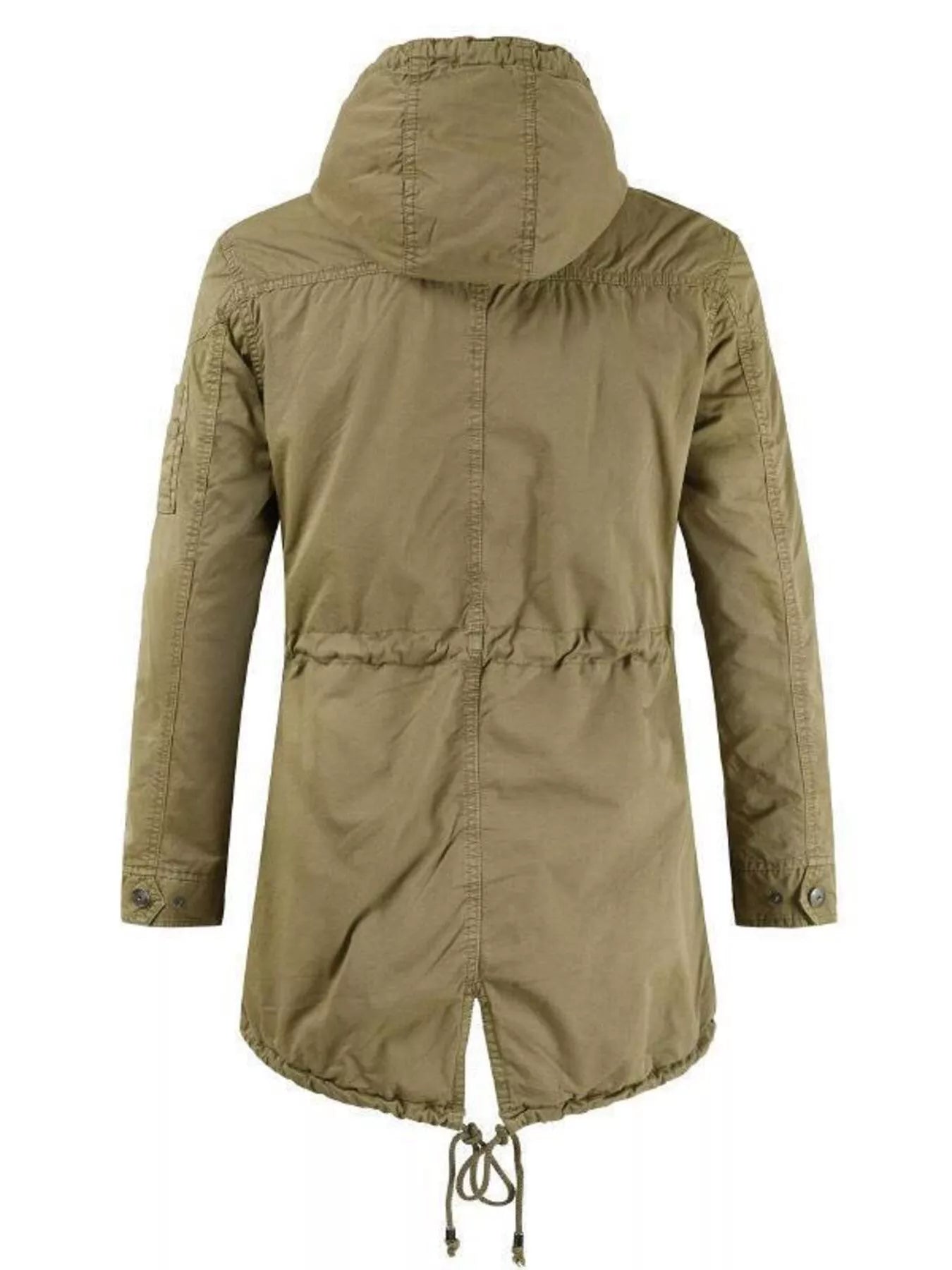 Men's plus size army green casual hooded parka coat with drawstring waist from Trendsi, featuring a relaxed fit and hooded design.