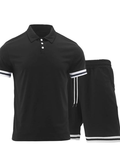 Men's army green short sleeve polo and matching shorts set by Trendsi, casual summer outfit with a comfortable fit.