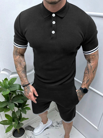 Men's army green short sleeve polo shirt and matching shorts set by Trendsi, casual summer outfit for men.