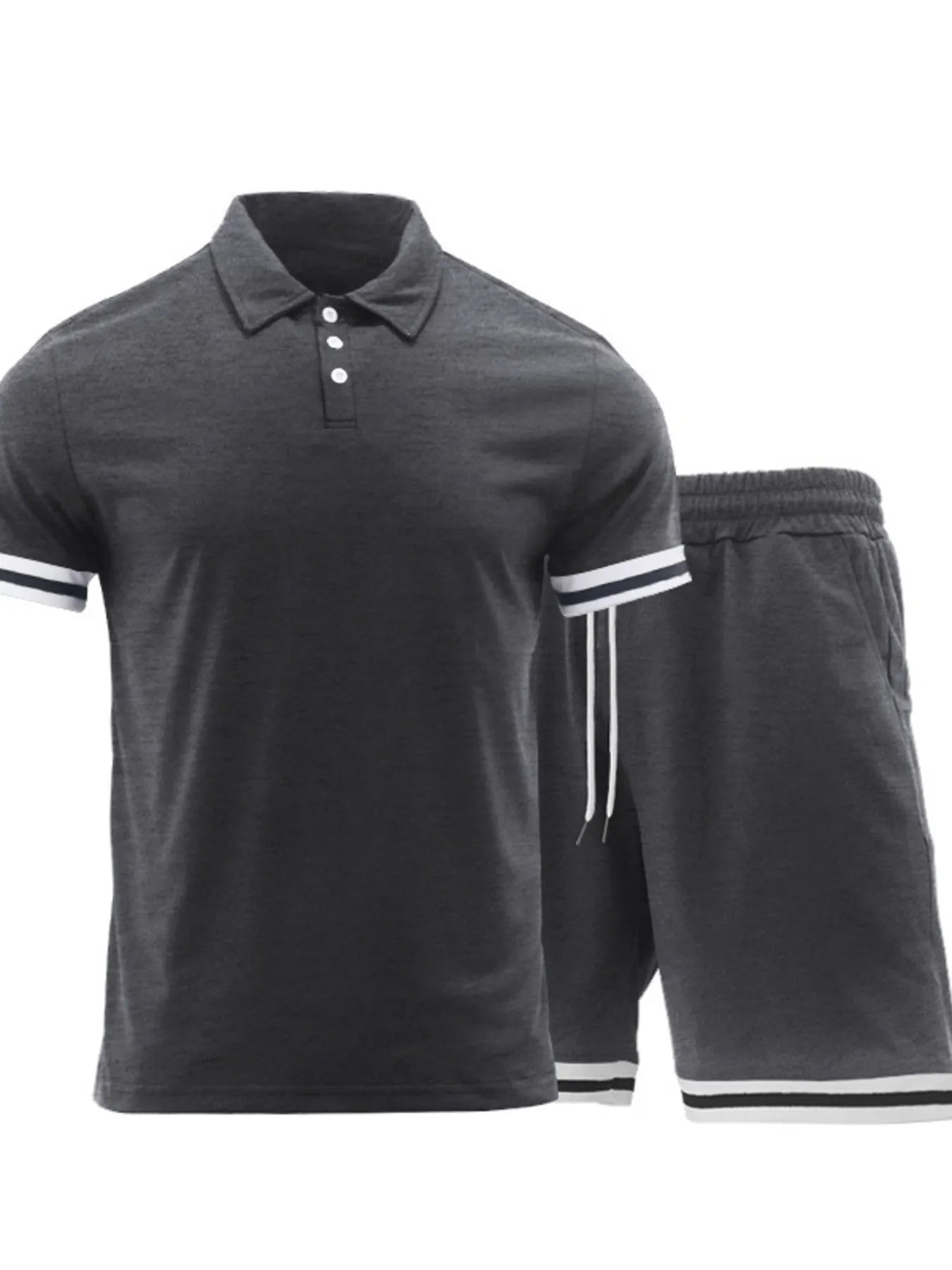 Men's army green short sleeve polo and matching shorts set by Trendsi, casual summer outfit, front view showing the coordinated look.