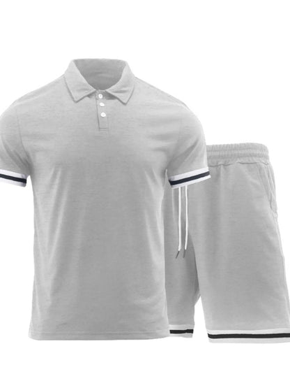 Men's army green short sleeve polo shirt and matching shorts set by Trendsi, casual summer outfit for men.
