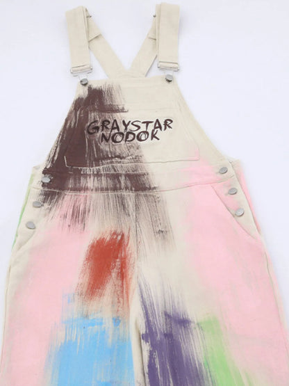 Beige colorful wide-leg overalls from Trendsi featuring a relaxed fit and vibrant design, perfect for casual and stylish looks.