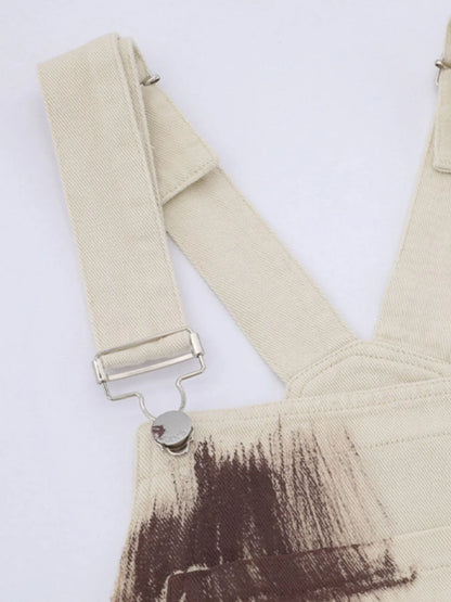 Beige colorful wide-leg overalls from Trendsi featuring a relaxed fit and vibrant design, perfect for casual and stylish outfits.