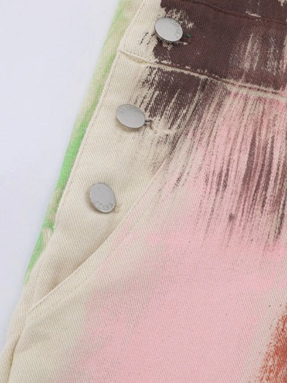 Colorful wide-leg overalls from Trendsi in beige, featuring vibrant patterns and a relaxed fit, perfect for casual styling.