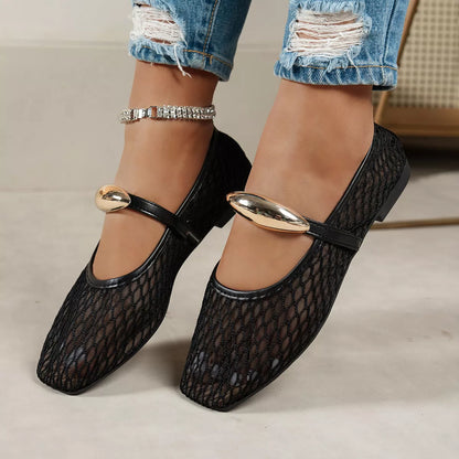 Black Trendsi square toe slip-on shoes for women, featuring a sleek design and comfortable fit.
