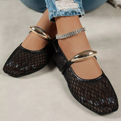 Black Trendsi square toe slip-on shoes for women, showcasing their sleek design and comfortable fit.