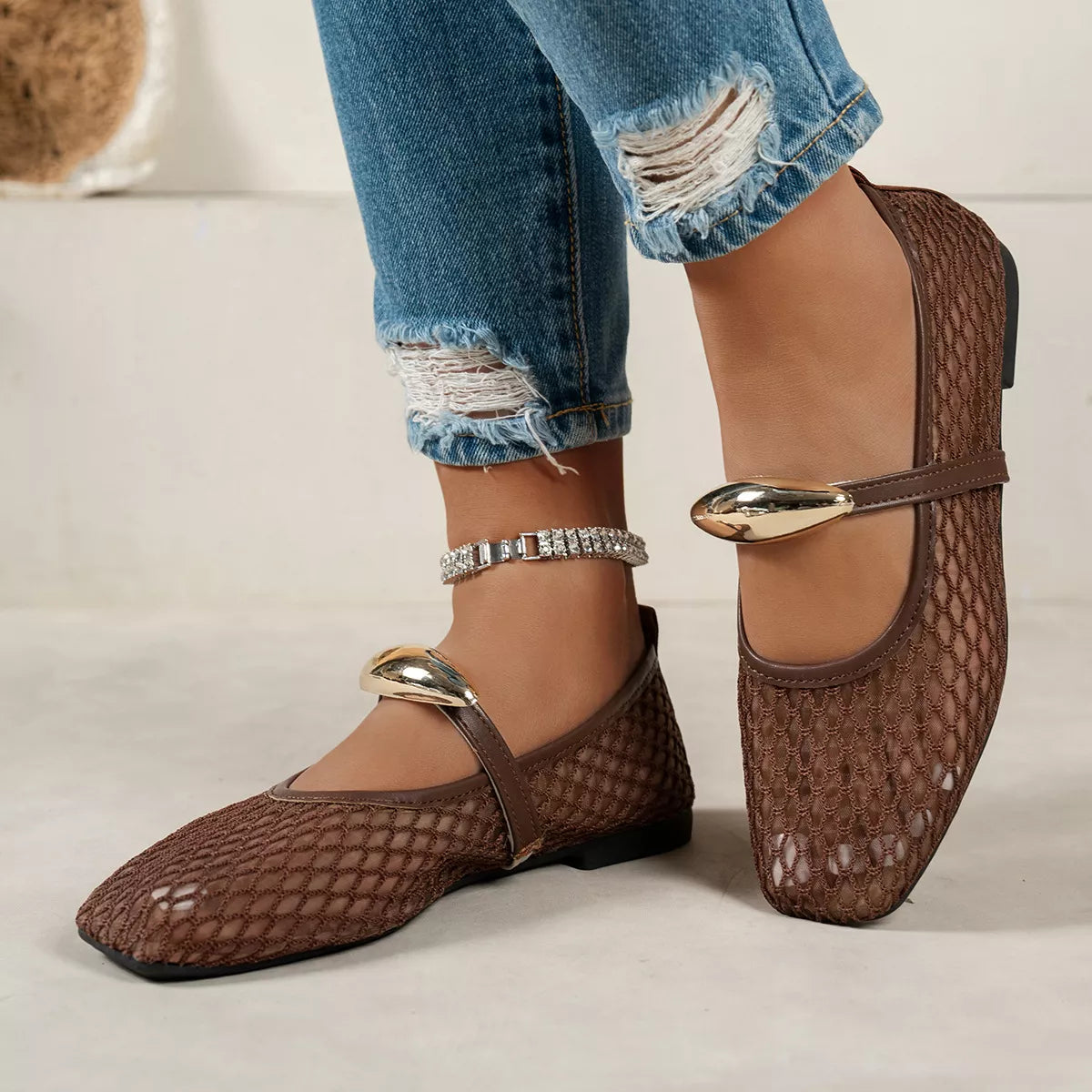 Black square toe slip-on shoes by Trendsi, showcasing a sleek design and comfortable fit for casual or professional wear.