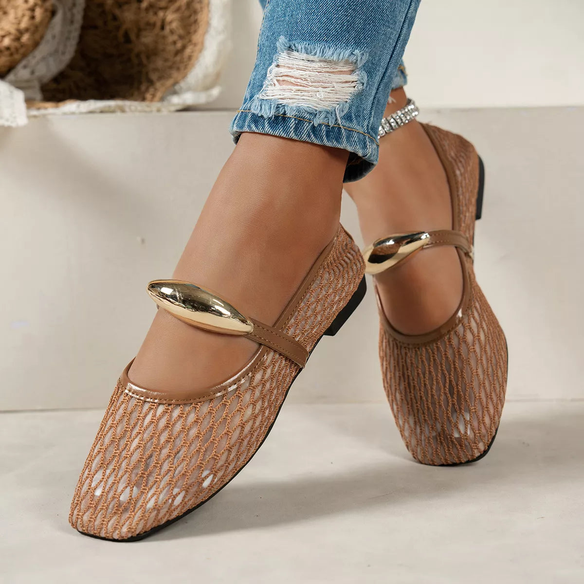 Black square toe slip-on shoes from Trendsi, featuring a sleek design and comfortable fit.