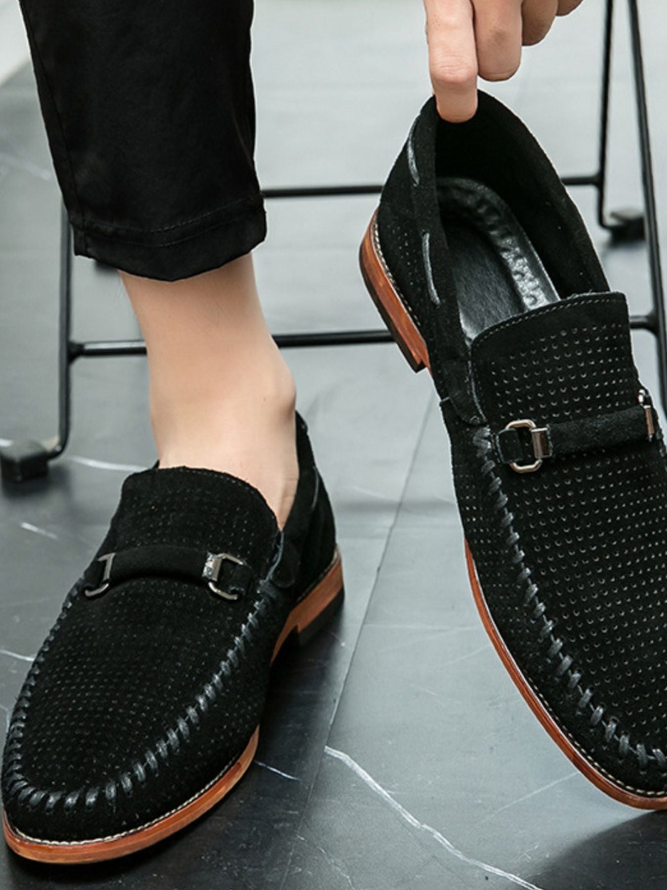 Trendsi round toe flats loafers in neutral color, featuring a sleek design and comfortable slip-on style for everyday wear.