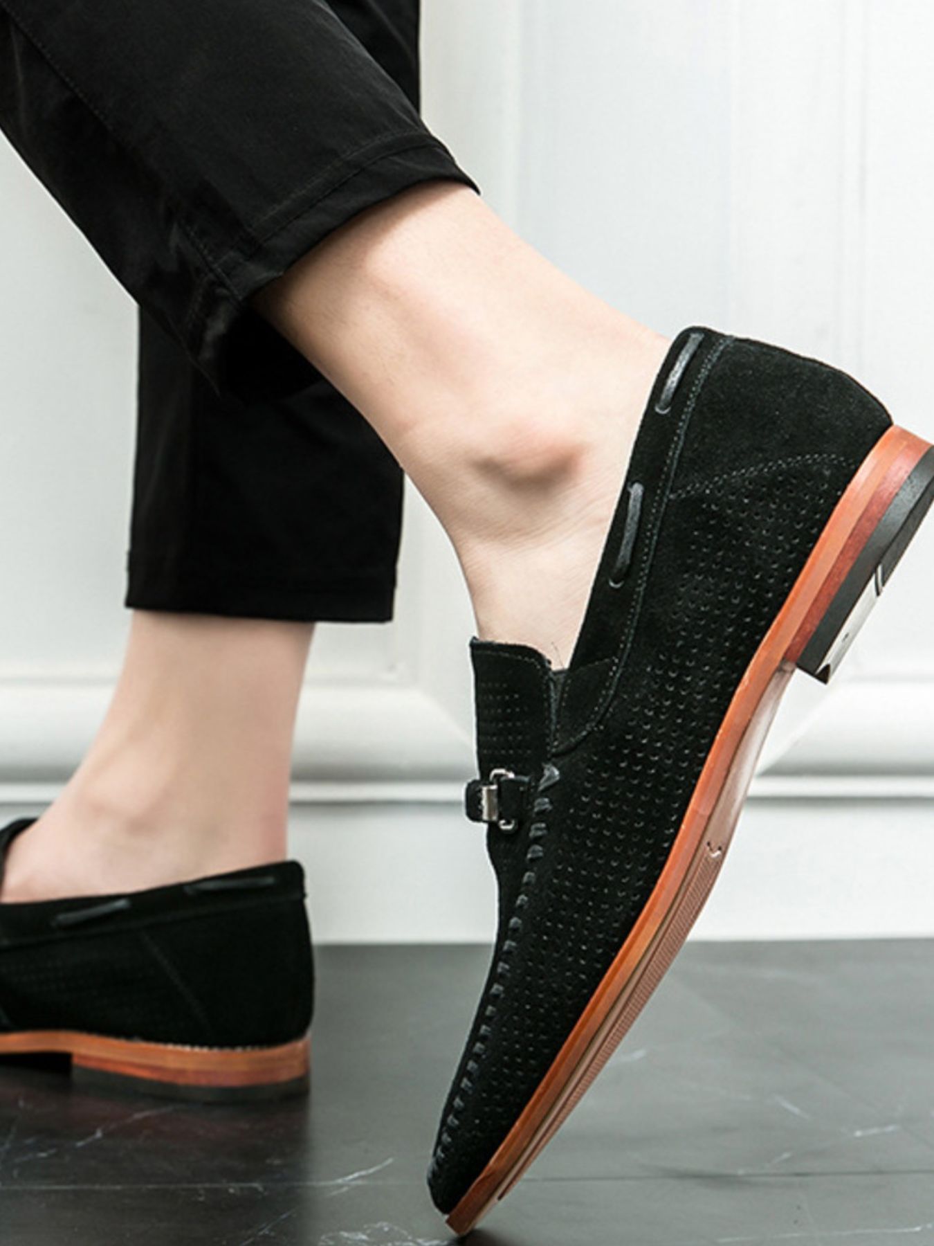 Trendsi round toe flats loafers in neutral color, featuring a sleek design and comfortable slip-on style.