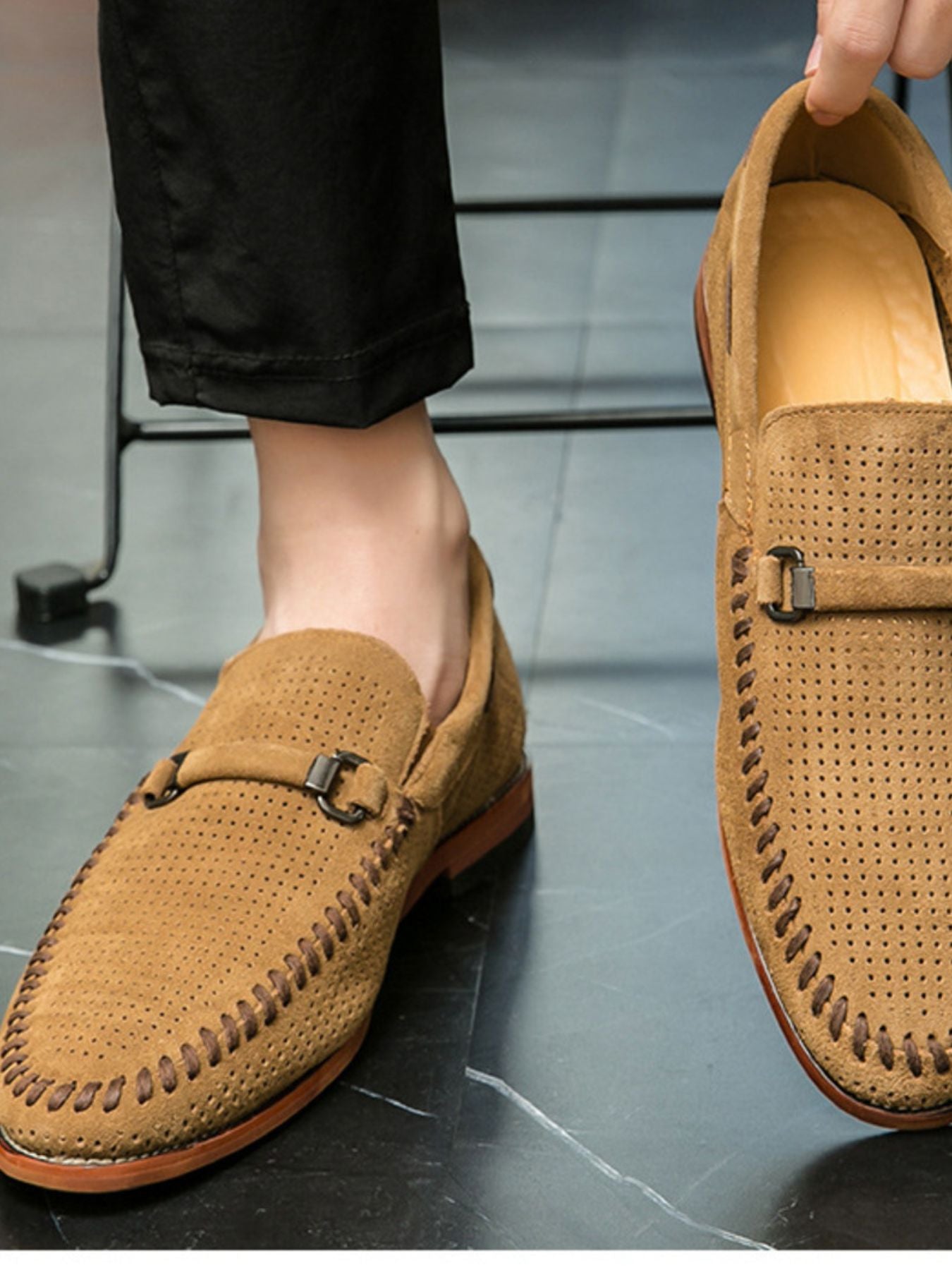 Trendsi round toe flats loafers in neutral color, showcasing their sleek design and comfortable slip-on style.