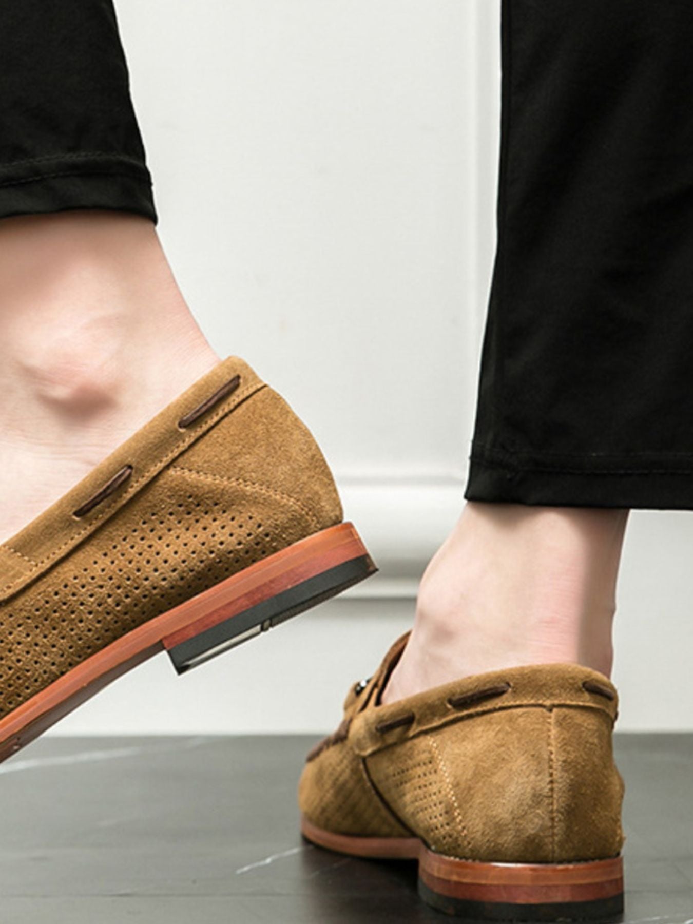 Trendsi round toe flats loafers in neutral color, featuring a sleek design and comfortable slip-on style.