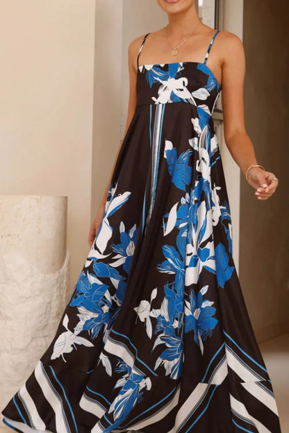 Printed square neck cami maxi dress by Trendsi featuring a flowy silhouette and stylish print design.