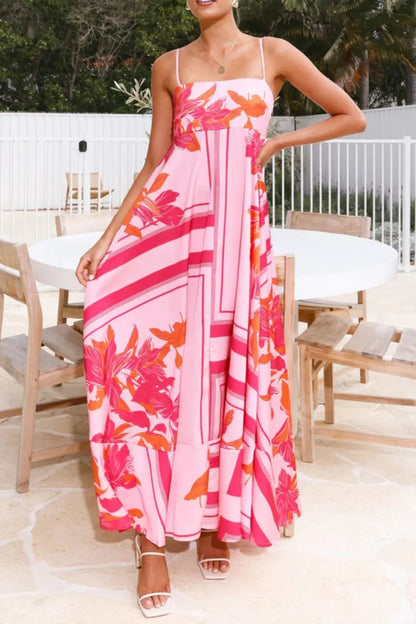 Printed square neck cami maxi dress by Trendsi, featuring a flowy design and stylish square neckline, perfect for summer wear.