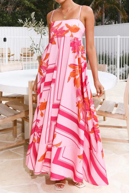 Printed square neck cami maxi dress by Trendsi featuring a flowy silhouette, floral print, and square neckline.