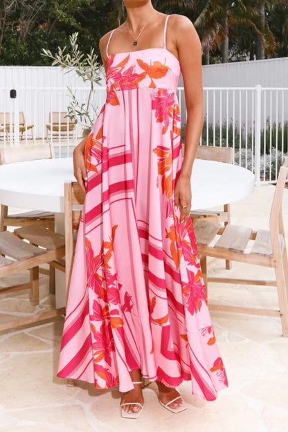 Printed square neck cami maxi dress by Trendsi featuring a flowy silhouette and stylish square neckline, perfect for summer wear.