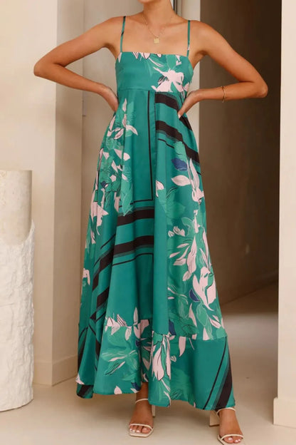 Printed square neck cami maxi dress by Trendsi featuring a flowy silhouette and vibrant pattern, perfect for summer or casual occasions.