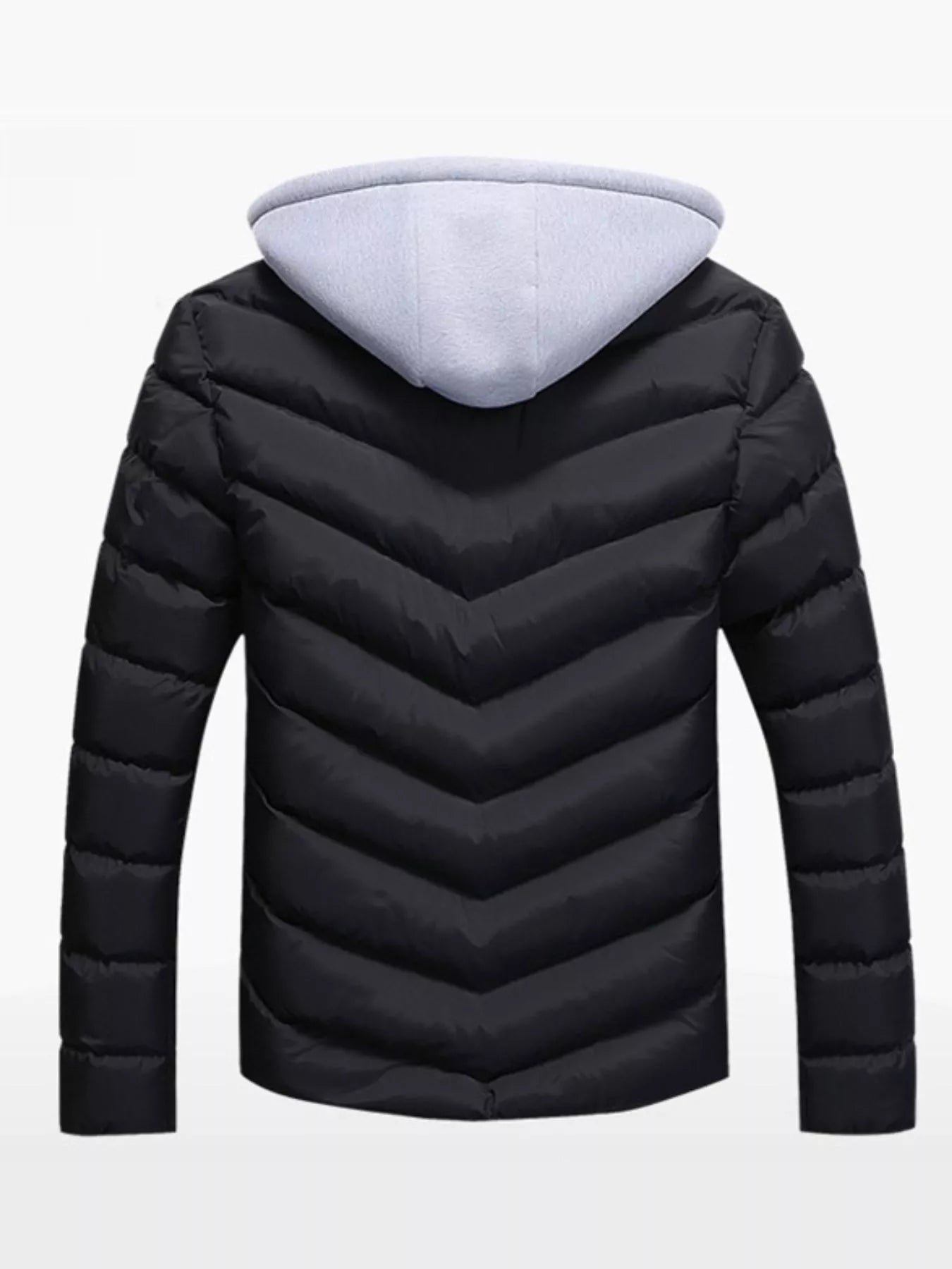 Men's plus size black and gray zip-up hooded padded puffer jacket by Trendsi, featuring a warm, insulated design with a full front zipper.