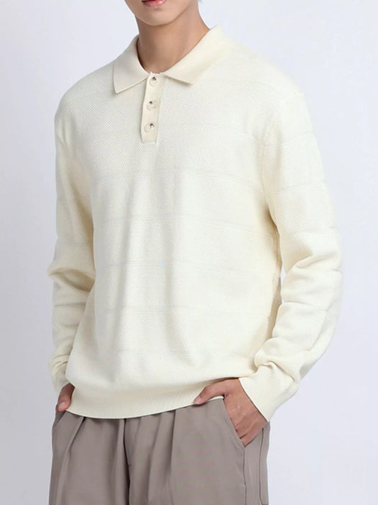 Plus size men's long sleeve knit top with button details, black, from Trendsi. Casual and comfortable men's fashion top.