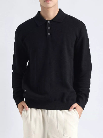 Plus size men's long sleeve knit top with button detail, black trendy fashion by Trendsi, casual and comfortable style.
