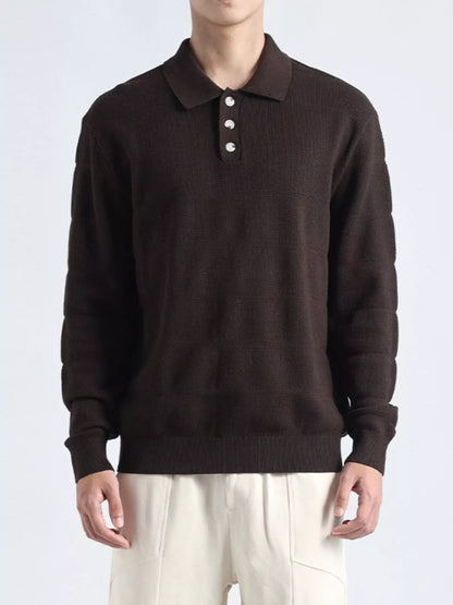 Plus size men's long sleeve knit top with button details in black, featuring a comfortable, stylish design.