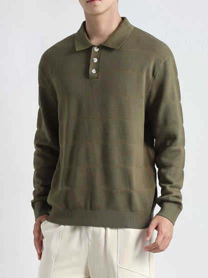 Plus size men's long sleeve knit top with button details in black, featuring a comfortable fit and stylish design.