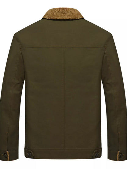 Men's plus size black fleece-lined button-up jacket from Trendsi, featuring a cozy, warm outerwear layer with front buttons.