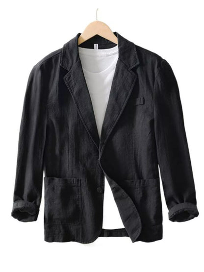 Plus size men's black button-up long sleeve blazer from Trendsi, featuring a tailored fit and classic design.