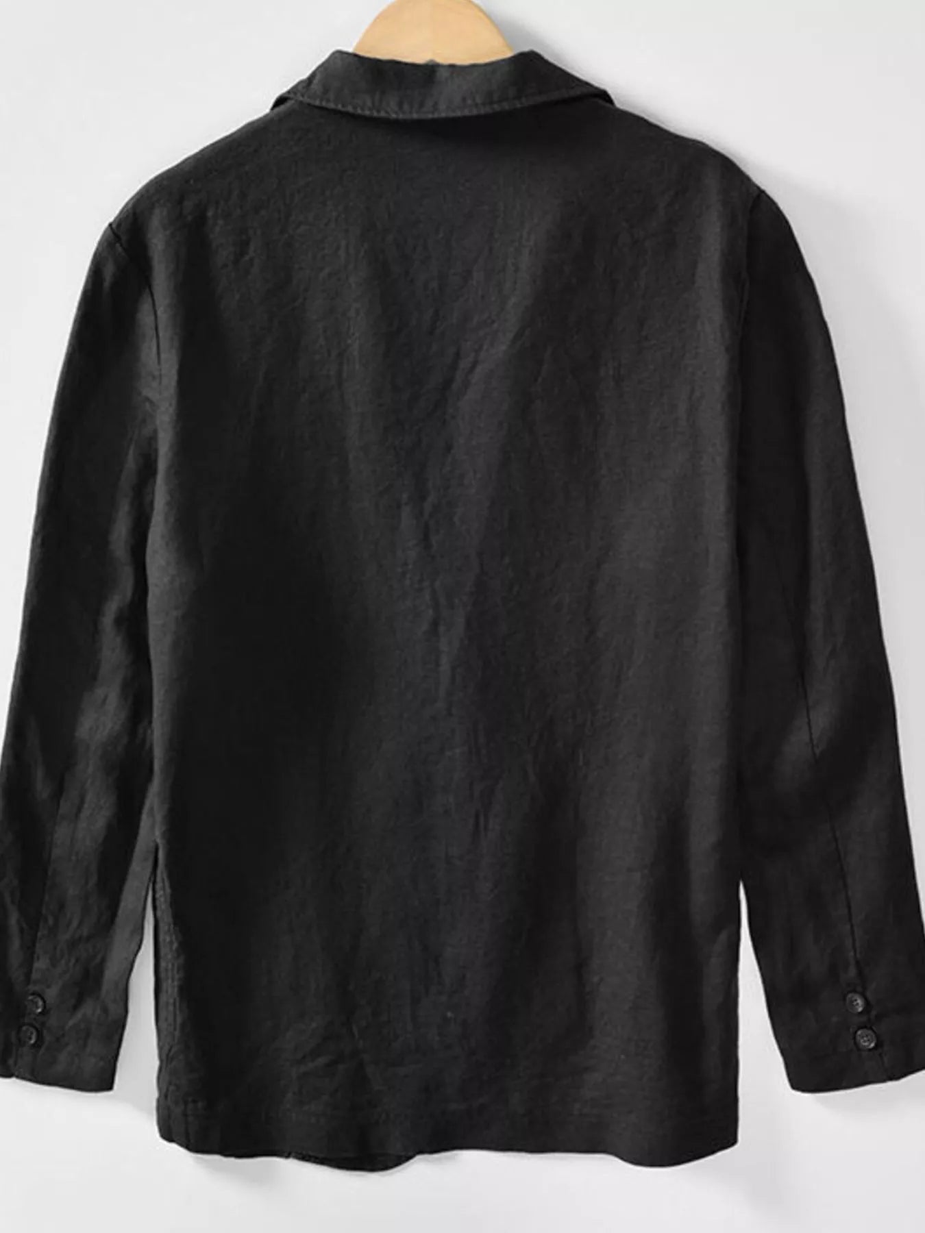 Men's plus size black button-up long sleeve blazer by Trendsi, tailored fit with lapel collar and stylish design.