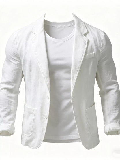 Black men's plus size long sleeve button-up blazer by Trendsi, tailored fit with classic lapel and front pockets.