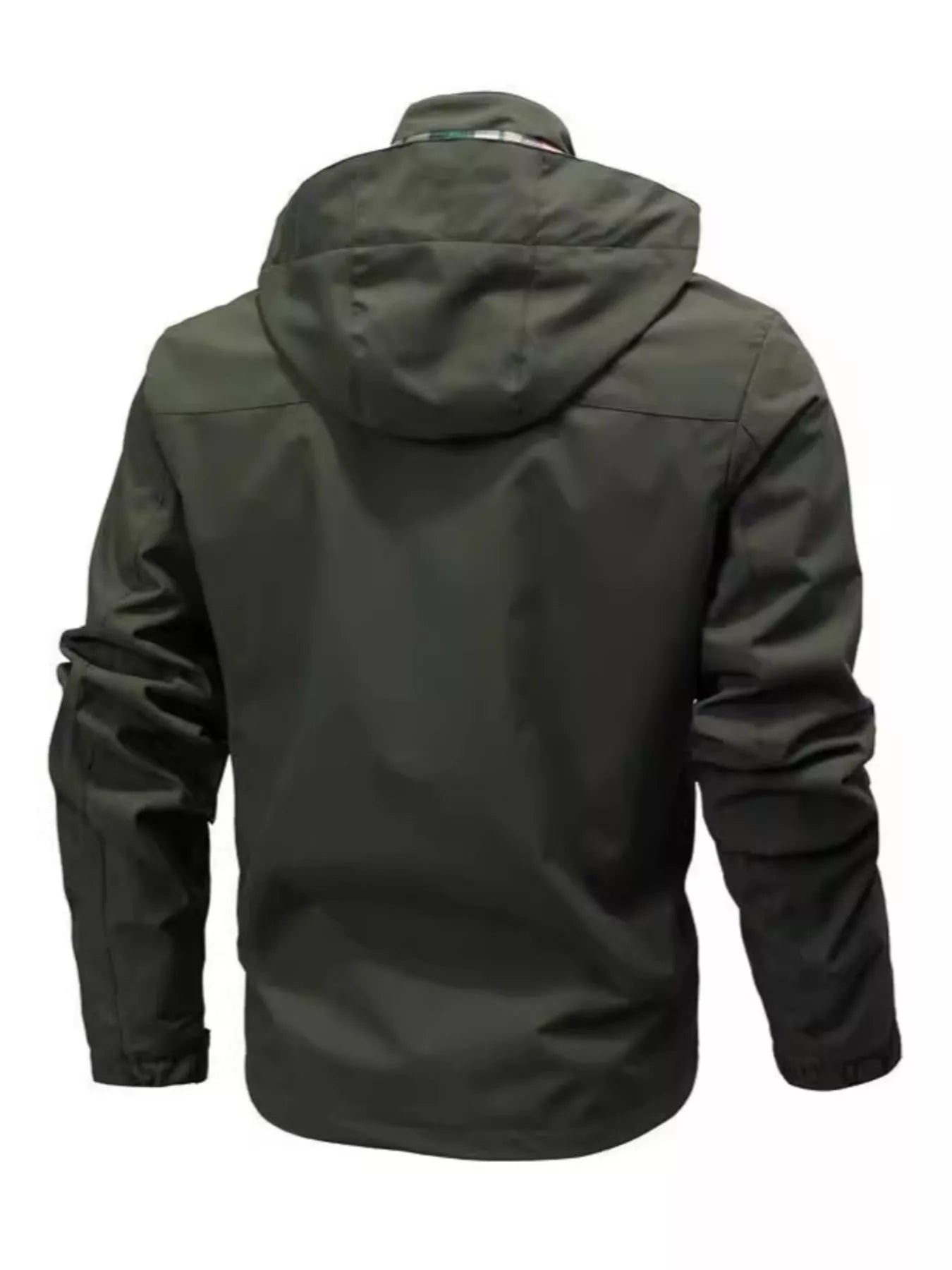 Plus size men's black hooded outdoor windproof coat by Trendsi, featuring a durable, weather-resistant design for outdoor activities.