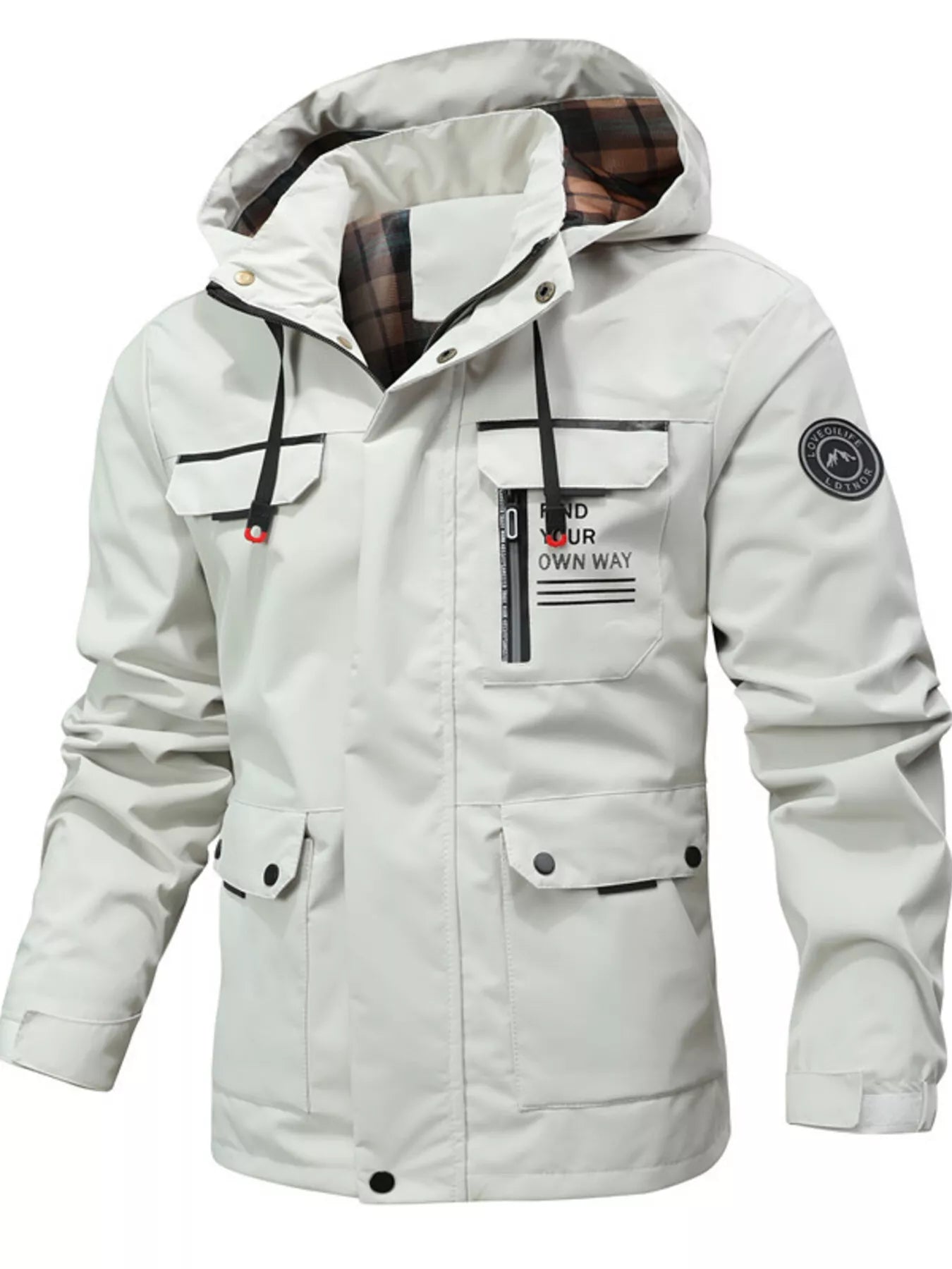 Men's plus size black hooded outdoor windproof coat by Trendsi, featuring a durable design and adjustable hood for outdoor activities.