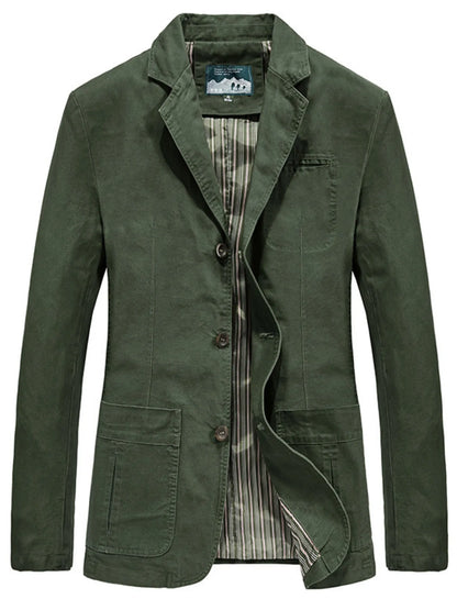 Black men's plus size blazer with lapel collar and button-up front, tailored for a stylish fit by Trendsi.