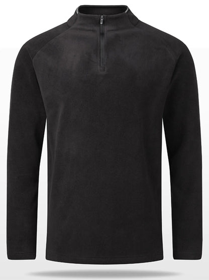 Men's plus size black quarter zip long sleeve sweatshirt from Trendsi, featuring a comfortable fit and casual style.