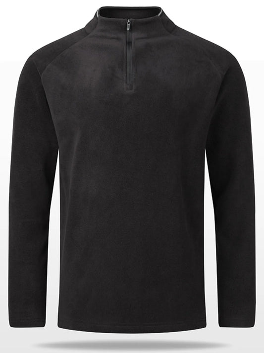Men's plus size black quarter zip long sleeve sweatshirt from Trendsi, featuring a comfortable fit and casual style.