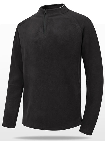 Men's plus size black quarter zip long sleeve sweatshirt by Trendsi, made from comfortable, casual fabric.