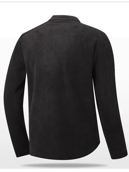 Black men's plus size quarter zip long sleeve sweatshirt by Trendsi, featuring a comfortable fit and casual style.