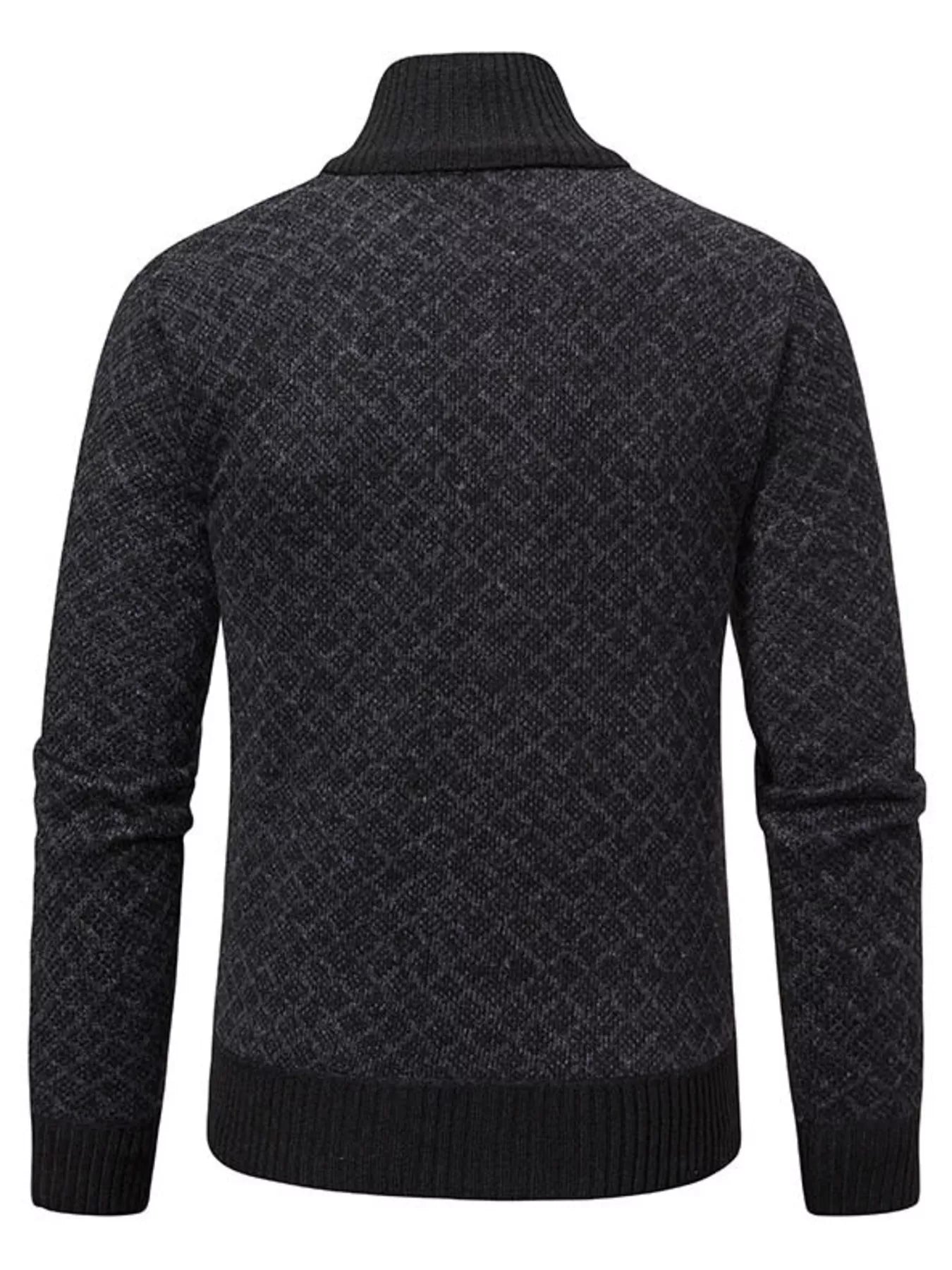 Men's plus size textured black zip-up cardigan by Trendsi, featuring a comfortable fit and stylish knit pattern.