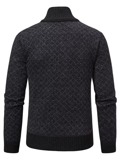 Men's plus size textured black zip-up cardigan by Trendsi, featuring a comfortable fit and stylish knit pattern.