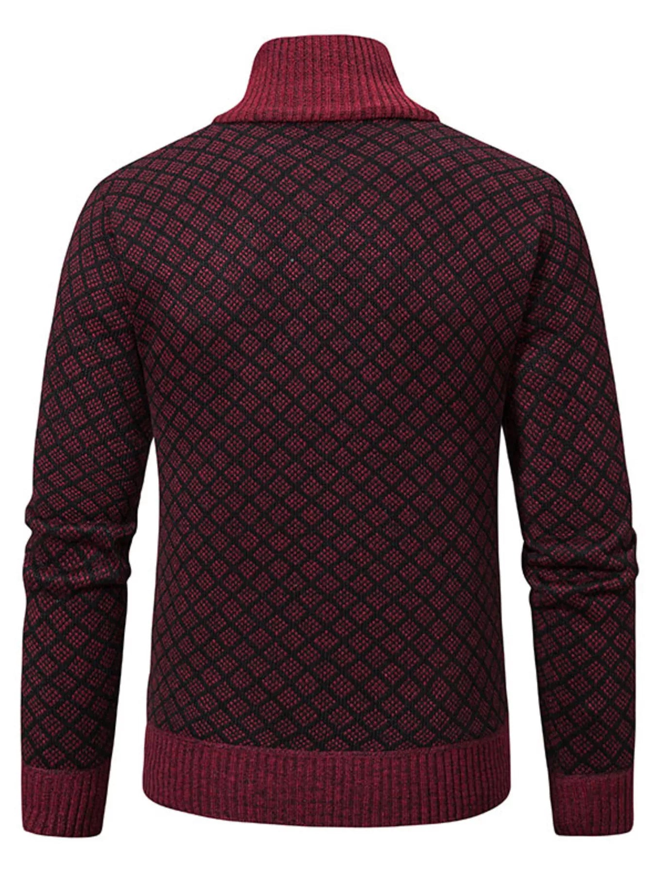 Men's plus size textured black zip-up cardigan by Trendsi, showing the front view with a high collar and full-length zipper.