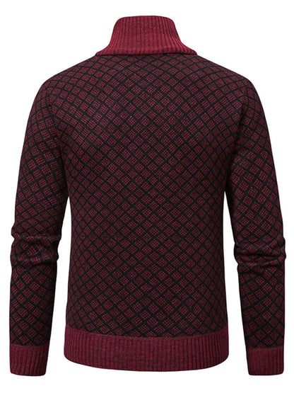 Men's plus size textured black zip-up cardigan by Trendsi, showing the front view with a high collar and full-length zipper.