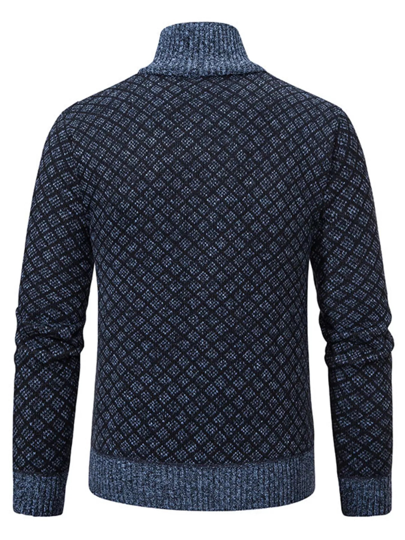 Men's plus size textured black zip-up cardigan from Trendsi, featuring a front zipper and cozy knit fabric.