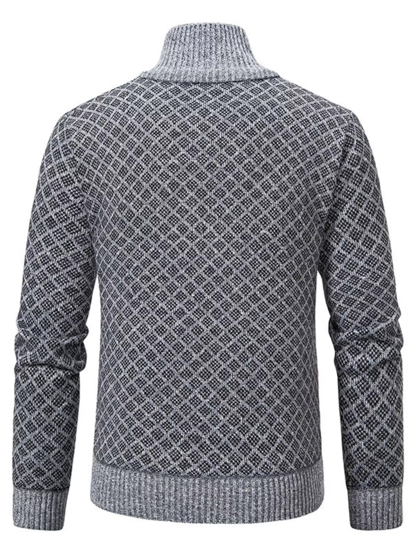 Black men's plus size textured zip-up cardigan by Trendsi, featuring a front zipper and cozy knit fabric.