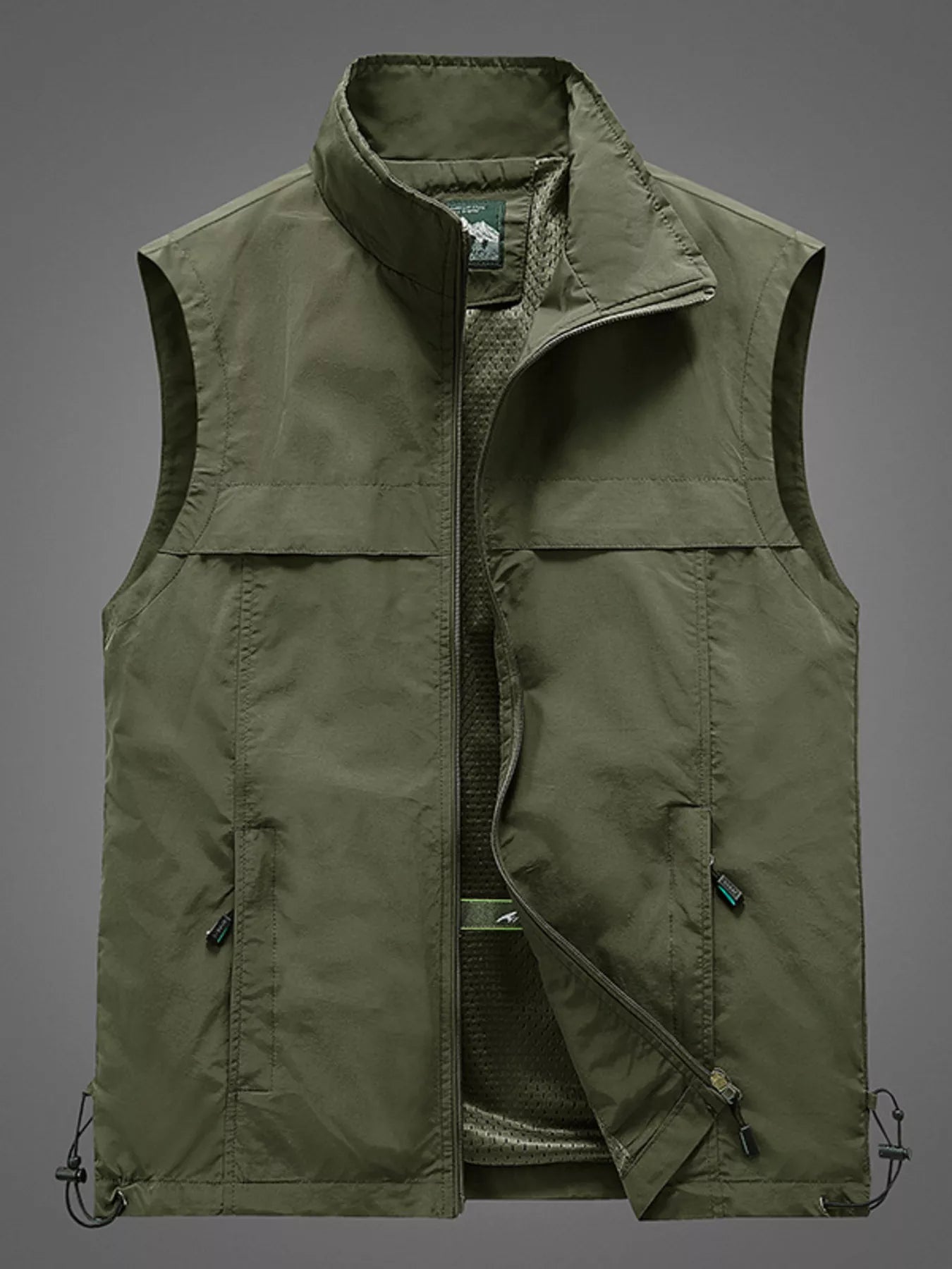 Black men's plus size zip-up vest by Trendsi, featuring a front zipper and sleeveless design for a casual layered look.