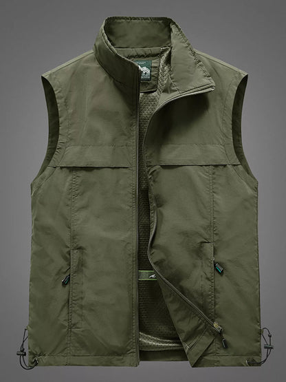Black men's plus size zip-up vest by Trendsi, featuring a front zipper and sleeveless design for a casual layered look.