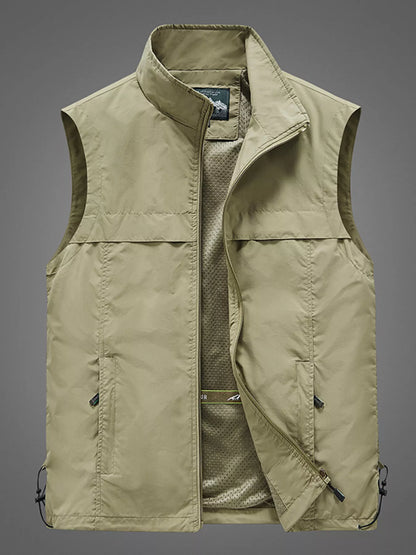Plus size men's black zip-up vest by Trendsi, featuring a front zipper and sleeveless design for a casual look.