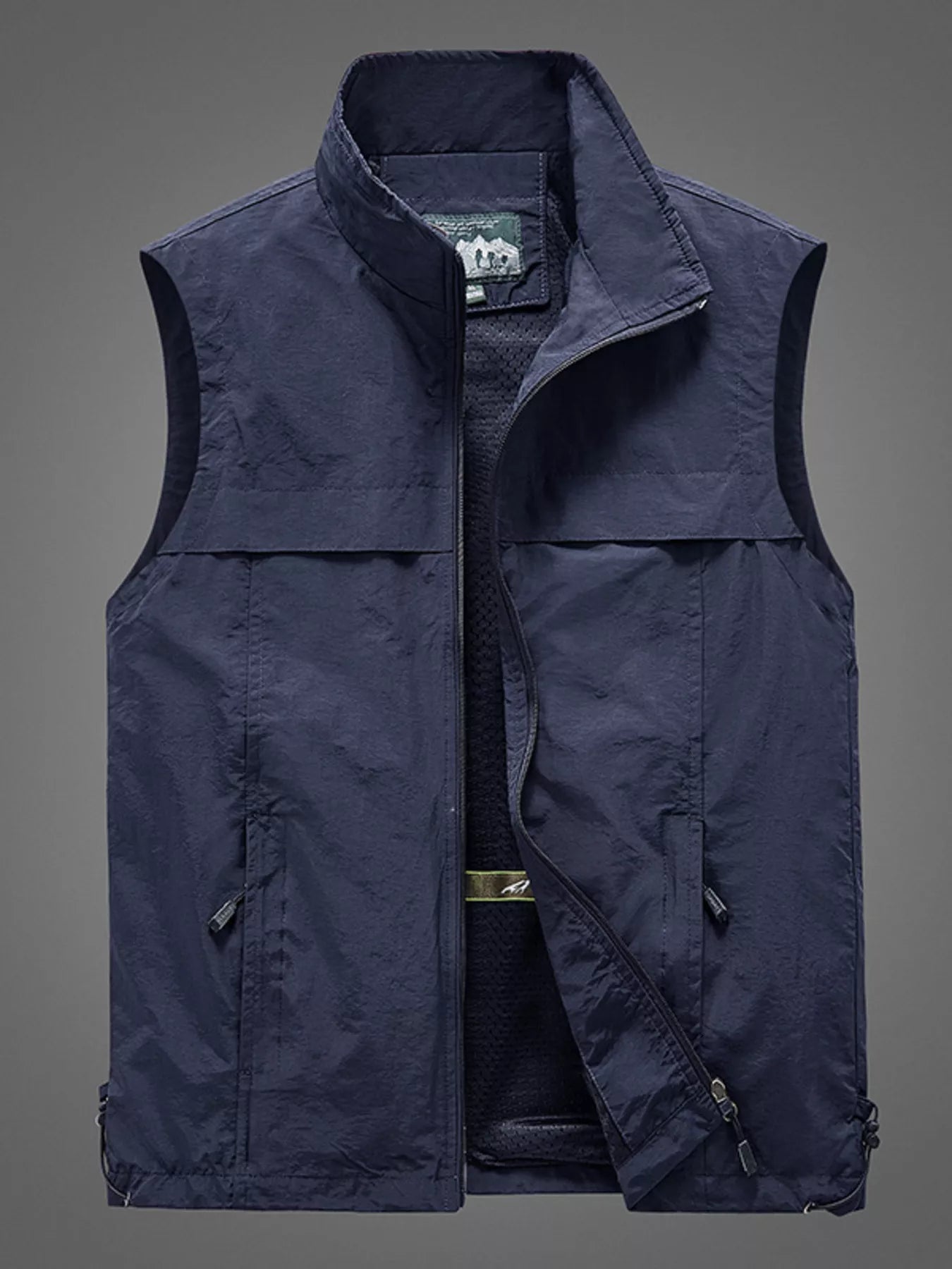 Plus size men's black zip-up vest by Trendsi, featuring a front zipper and sleeveless design, suitable for casual wear.