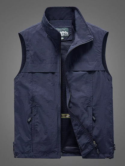 Plus size men's black zip-up vest by Trendsi, featuring a front zipper and sleeveless design, suitable for casual wear.