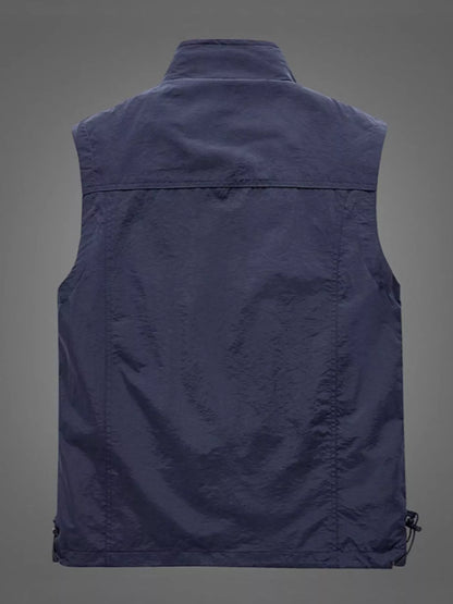 Plus size men's black zip-up vest by Trendsi, featuring a front zipper and sleeveless design, suitable for casual wear.